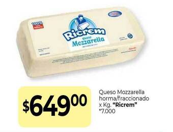 La Anonima Queso Mozzarella Horma Fraccionado Ricrem oferta