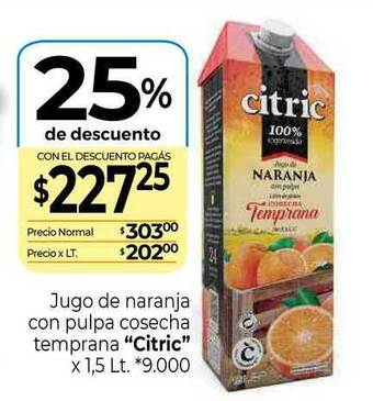 La Anonima Jugo De Naranja Con Pulpa Cosecha Temprana Citric x 1,5lt oferta