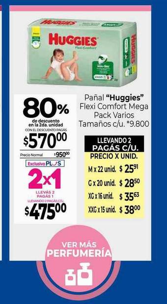 La Anonima Pañal Huggies Flexi Comfort Mega Pack Varios Tamaños 80% De Descuento En La 2da. Unidad oferta