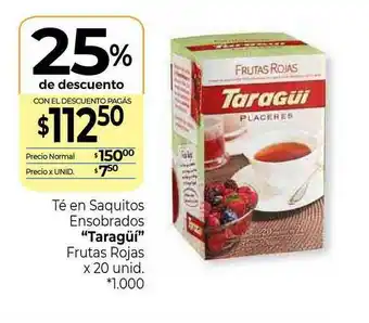 La Anonima Té En Saquitos Ensobrados Taragüi Frutas Rojas x 20unid oferta
