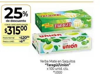 La Anonima Yerba Mate En Saquitos Taragüi Unión oferta