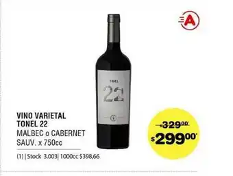 Atomo Conviene Vino Varietal Tonel 22 Malbec O Cabernet Sauv. x 750cc oferta