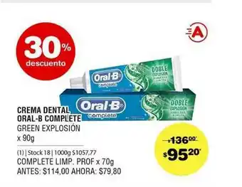 Atomo Conviene Crea Dental Oral-b Complete Green Explosión x 90g oferta