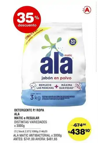 Atomo Conviene Detergente P Ropa Ala Matic O Regular x 3000g oferta