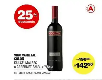 Atomo Conviene Vino Varietal Colón Dulce. Malbec O Cabert Sauv. x 750cc oferta