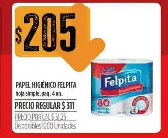 Supermercados Vea Papel Higiénico Felpita 4un oferta