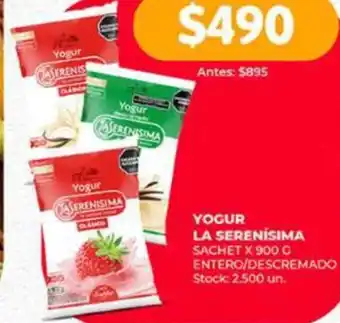 Supermercados Tadicor YOGUR LA SERENÍSIMA SACHET X 900 G oferta