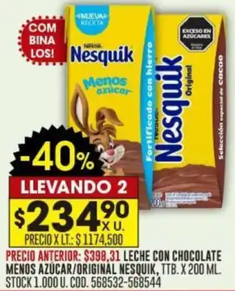 Coto LECHE CON CHOCOLATE MENOS AZÚCAR/ORIGINAL NESQUIK, TTB. X 200 ML oferta
