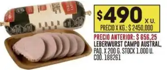 Coto LEBERWURST CAMPO AUSTRAL, PAQ. X 200 G oferta