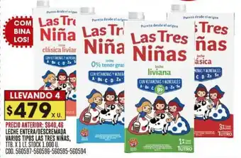 Coto LECHE ENTERA/DESCREMADA VARIOS TIPOS LAS TRES NIÑAS, TTB. X 1 LT. LLEVANDO 4 oferta
