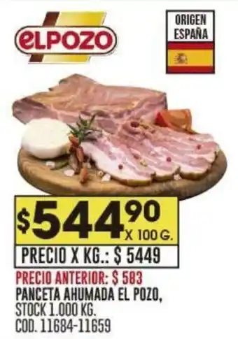 Coto PANCETA AHUMADA EL POZO, X 100 G. oferta