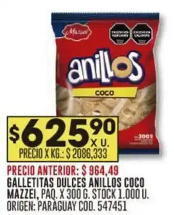 Coto GALLETITAS DULCES ANILLOS COCO MAZZEI, PAQ. X 300 G. oferta