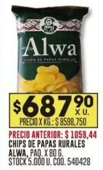 Coto CHIPS DE PAPAS RURALES ALWA, PAQ. X 80 G oferta