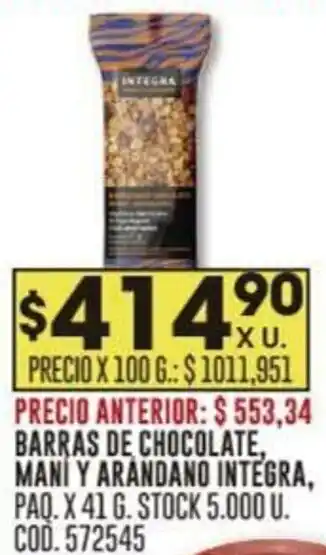 Coto BARRAS DE CHOCOLATE, MANI YARANDANO INTEGRA, PAQ. X 41 G. oferta