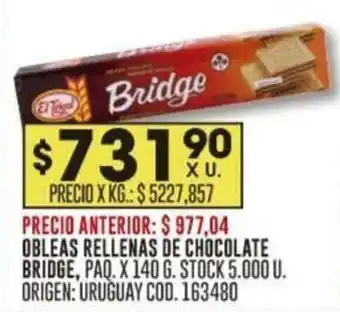 Coto OBLEAS RELLENAS DE CHOCOLATE BRIDGE, PAQ. X 140 G. oferta