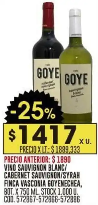 Coto VINO SAUVIGNON BLANC/ CABERNET SAUVIGNON/SYRAH FINCA VASCONIA GOYENECHEA, BOT. X 750 ML. oferta