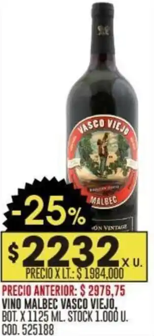 Coto VINO MALBEC VASCO VIEJO, BOT. X 1125 ML. oferta