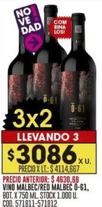 Coto VINO MALBEC/RED MALBEC 0-61, BOT. X 750 ML. LLEVANDO 3 oferta