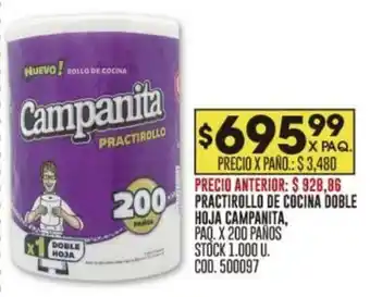 Coto PRACTIROLLO DE COCINA DOBLE HOJA CAMPANITA, PAQ. X 200 PANOS oferta