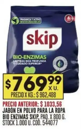 Coto JABÓN EN POLVO PARA LA ROPA BIO ENZIMAS SKIP, PAQ. X 800 G. oferta