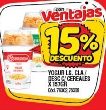 Supermercados Yaguar Yogur LS. Cla/Desc C/Cereales x 157gr oferta