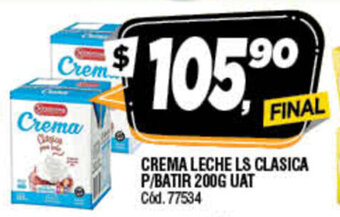Supermercados Yaguar Crema Leche LS Clasica P/Batir 200g UAT oferta