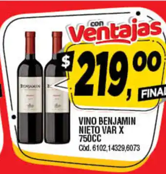 Supermercados Yaguar Vino Benjamin Nieta Var x 750cc oferta