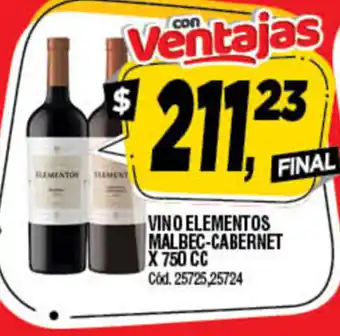 Supermercados Yaguar Vino Elemento Malbec Cabernet x 750cc oferta