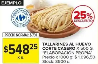 Carrefour Maxi TALLARINES AL HUEVO CORTE CASERO X 500 G. "ELABORACIÓN PROPIA" oferta