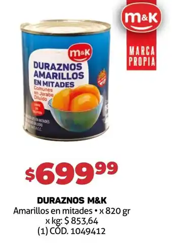 Makro DURAZNOS M&K Amarillos en mitades x 820 gr oferta