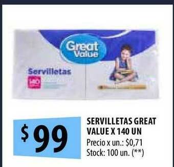 Punto Mayorista Servilletas Great Value x 140un oferta