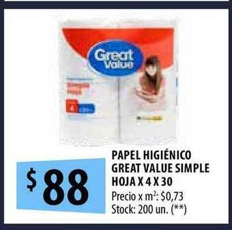 Punto Mayorista Papel Higiénico Great Value Simple Hoja x 4 x 80 oferta