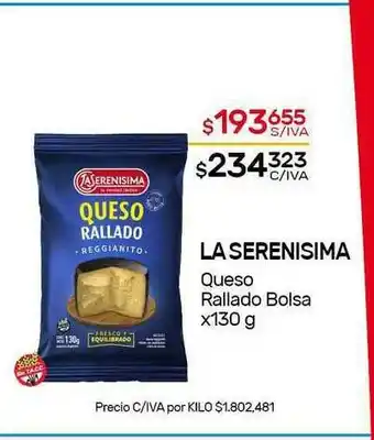 Nini Mayorista La Serenisima Queso Rallado Bolsa x 130g oferta