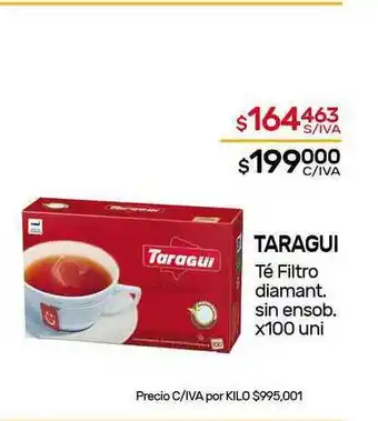 Nini Mayorista Taragui Té Filtro Diamant. Sin Ensob. x 100 uni oferta