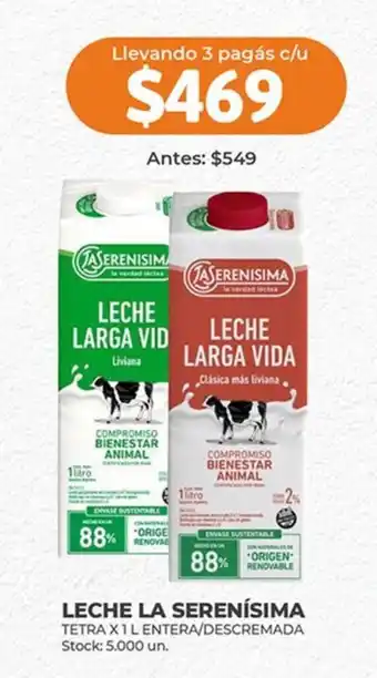 Supermercados Tadicor LECHE LA SERENÍSIMA TETRA X1 LENTERA/DESCREMADA oferta