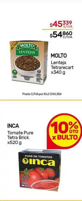 Nini Mayorista Molto Lenteja Tetrarecart O Inca Tomate Pure Tetra Brick x 340g oferta