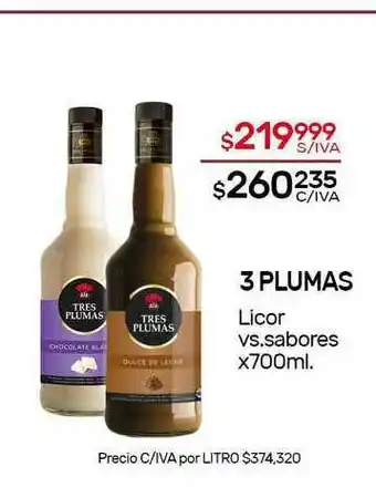 Nini Mayorista 3 Plumas Licor Vs.Sabores x 700ml oferta