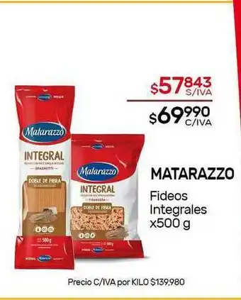 Nini Mayorista Matarazzo Fideos Integrales x 500g oferta