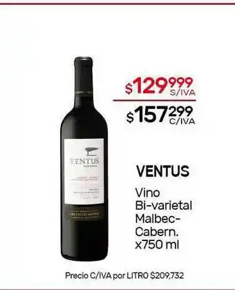 Nini Mayorista Ventus Vino Bi-Varietal Malbec-Cabern. x 750ml oferta