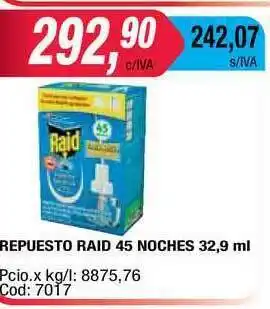 Maxiconsumo Raid Repuesto 45 Noches x 32,9ml oferta