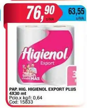 Maxiconsumo Higienol Pap. Hig. Export Plus 4 x 30 mt oferta