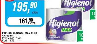 Maxiconsumo Higienol Pap. Hig. Max Plus 4x100mt oferta