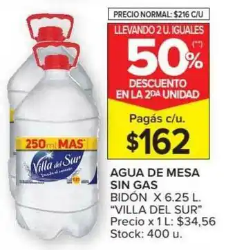 Carrefour Market Villa Del Sur Agua De Mesa Sin Gas Bidón x 6.25L oferta