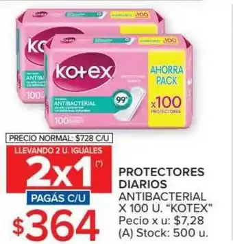 Carrefour Market Kotex Protectores Diarios Antibacterial x 100u oferta