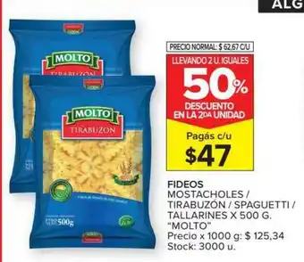 Carrefour Market Molto Fideos Mostacholes - Tirabuzón - Spaguetti - Tallarines x 500g oferta