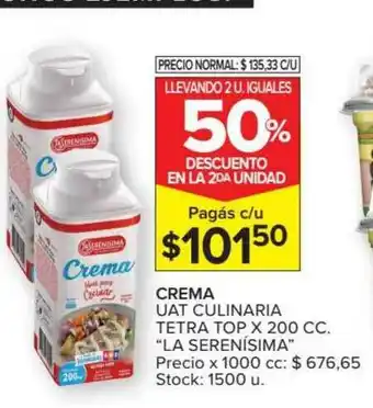 Carrefour Market La Serenisima Crema Uat Culinaria Tetra Top x 200cc oferta