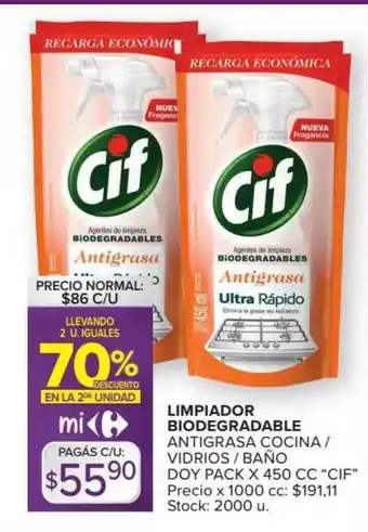 Carrefour Market Cif Limpiador Biodegradable Antigrasa Cocina - Vidrios - Baño Doy Pack x 450cc oferta