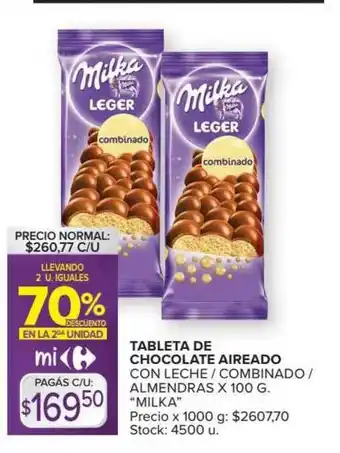 Carrefour Market Milka Tableta De Chocolate Aireado Con Leche - Combinado - Almendras x 100g oferta