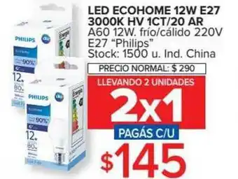 Carrefour Market Philips Led Ecohome 12W E27 3000K HV 1CT-20 AR A60 12W. Frío-Cálido 220V E27 oferta