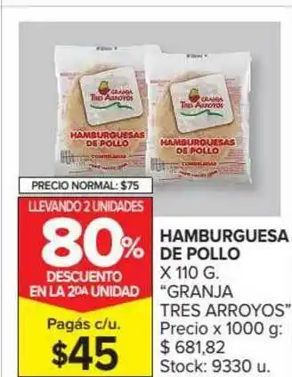 Carrefour Market Granja Tres Arroyos Hamburguesa De Pollo x 110g oferta